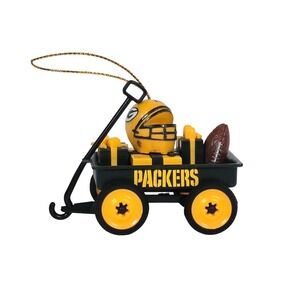 Green Bay Packers Football Helmet Wagon‎ Christmas Ornament Plastic Fan Gift